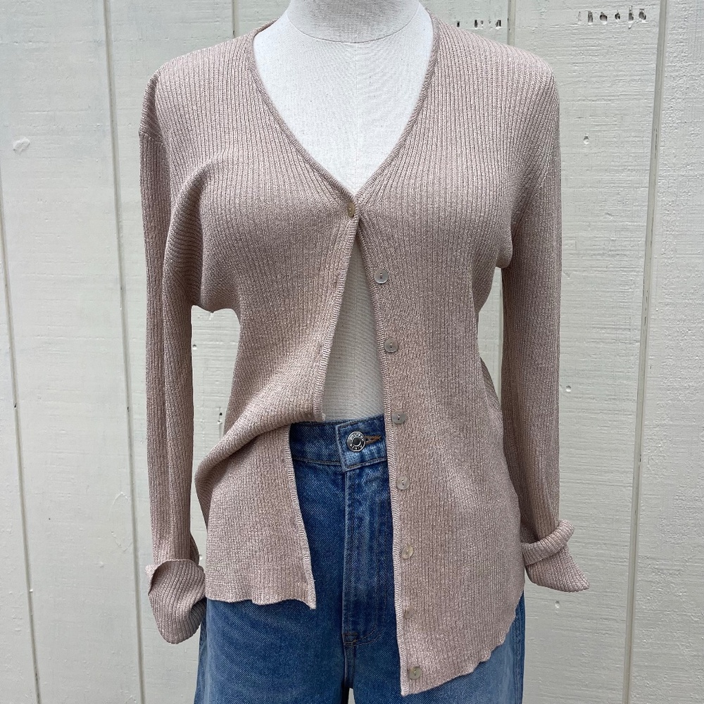 Joseph A Gold Metallic Silk Cardigan Size L